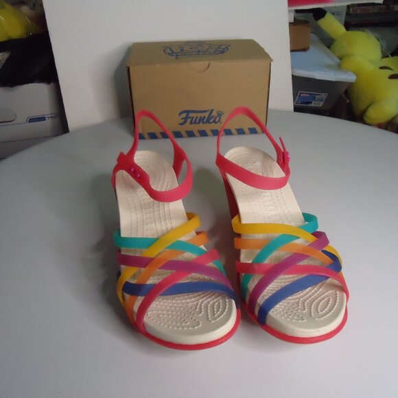 Crocs Women's Shoes Huarache Wedge Sandals Multi Color Pink Size 8 - Picture 1 of 5